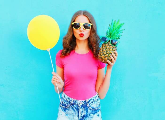 Woman with balloon and Pineapple