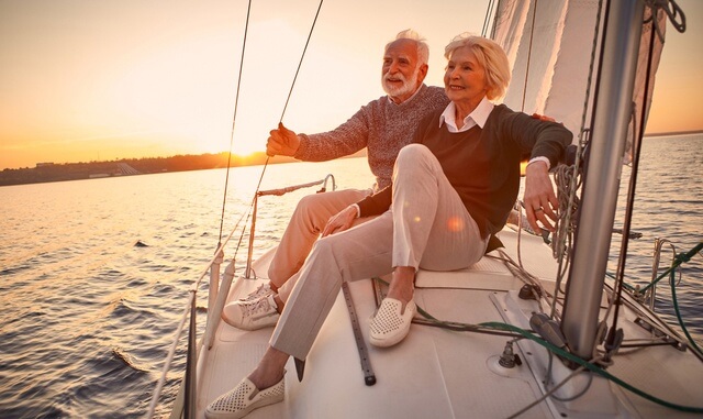 Elderly couple on yacht