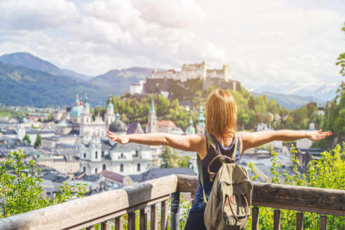 Woman looking over Salzburg Austria