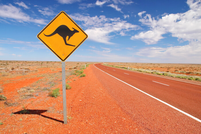 Remote Northern Territory road with kangaroo sign