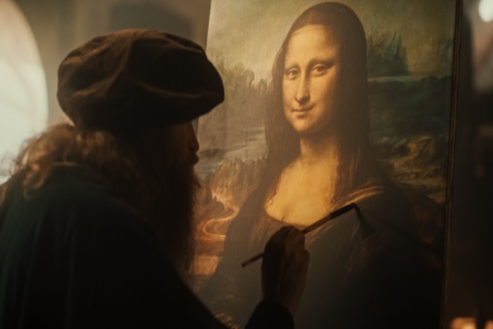 Painter painting the Mona Lisa, a symbol of the Renaissance
